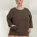 Long Sleeve Harper Tunic in Midweight Linen Cacao#color_cacao