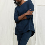 Long Sleeve Harper Tunic in Midweight Linen Indigo#color_indigo