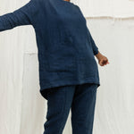Long Sleeve Harper Tunic in Midweight Linen Indigo#color_indigo
