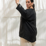 Long Sleeve Harper Tunic in Midweight Linen Ink#color_ink