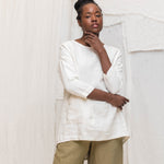 Long Sleeve Harper Tunic in Midweight Linen Salt#color_salt