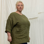 Long Sleeve Harper Tunic in Midweight Linen Verte#color_verte