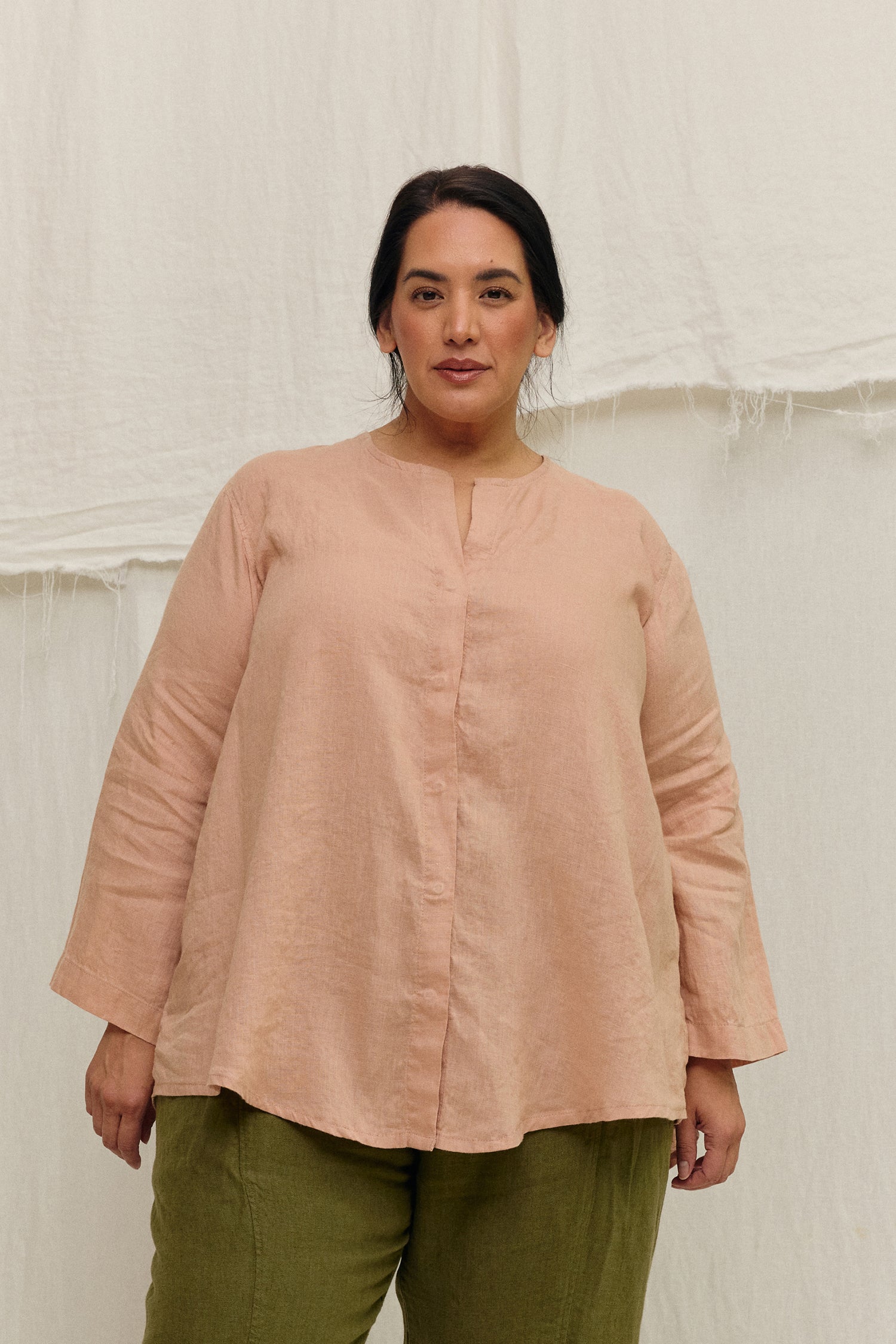 Long Sleeve Kara Snap Top in Lightweight Linen – ES Made by Me