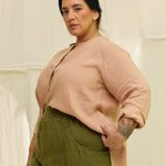 Long Sleeve Kara Snap Top in Lightweight Linen Canyon#color_canyon