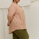 Long Sleeve Kara Snap Top in Lightweight Linen Canyon#color_canyon