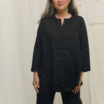 Long Sleeve Kara Snap Top in Lightweight Linen Ink#color_ink