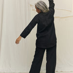 Long Sleeve Kara Snap Top in Lightweight Linen Ink#color_ink