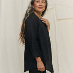 Long Sleeve Kara Snap Top in Lightweight Linen Ink#color_ink