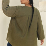 Long Sleeve Kara Snap Top in Lightweight Linen Lichen#color_lichen
