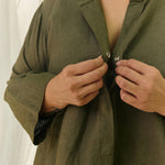 Long Sleeve Kara Snap Top in Lightweight Linen Lichen#color_lichen