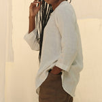 Long Sleeve Kara Snap Top in Lightweight Linen Salt#color_salt