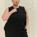 Sleeveless Kara Snap Top in Lightweight Linen Ink#color_ink