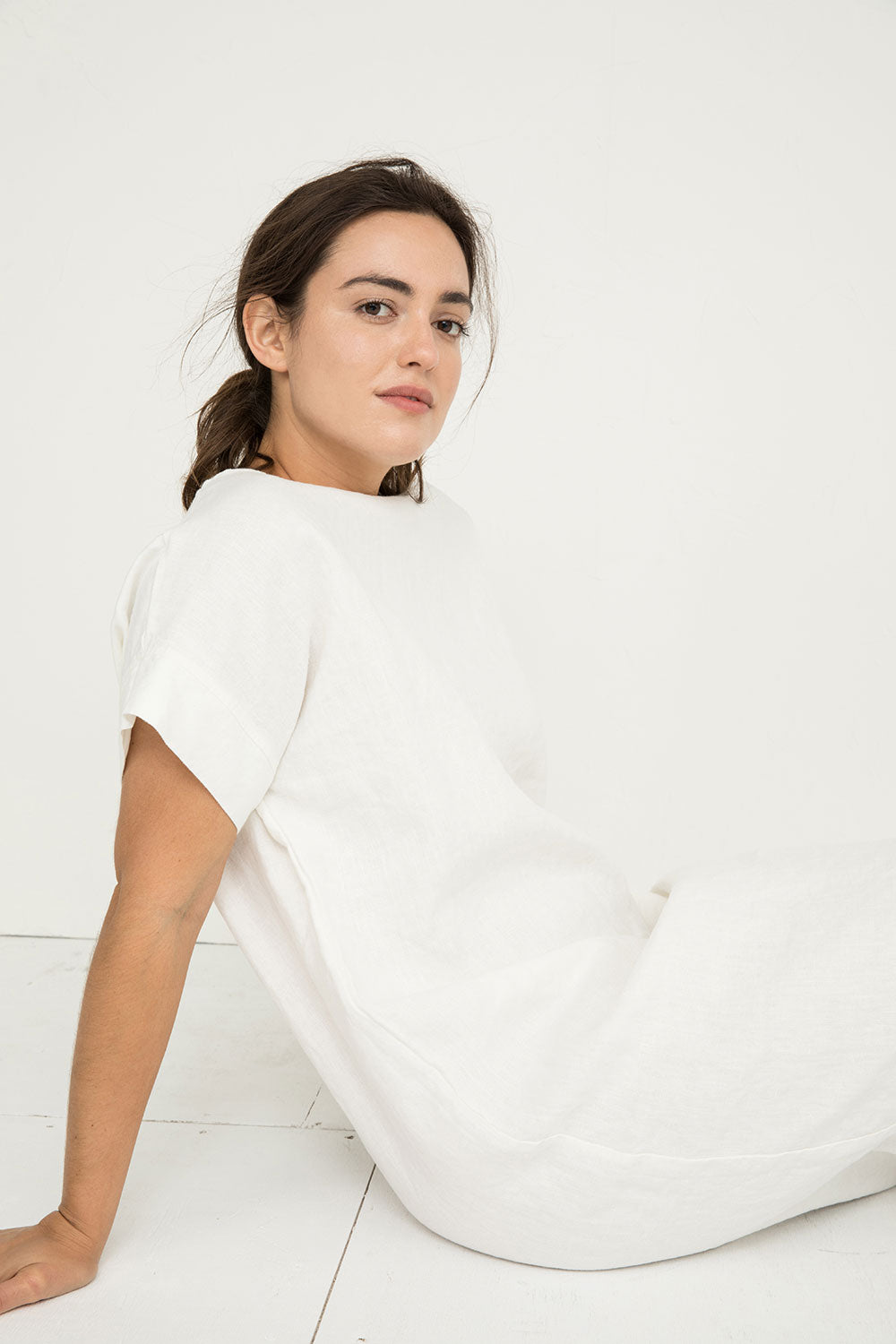 Georgia Midi in Midweight Linen Ivory- Natalie-OS